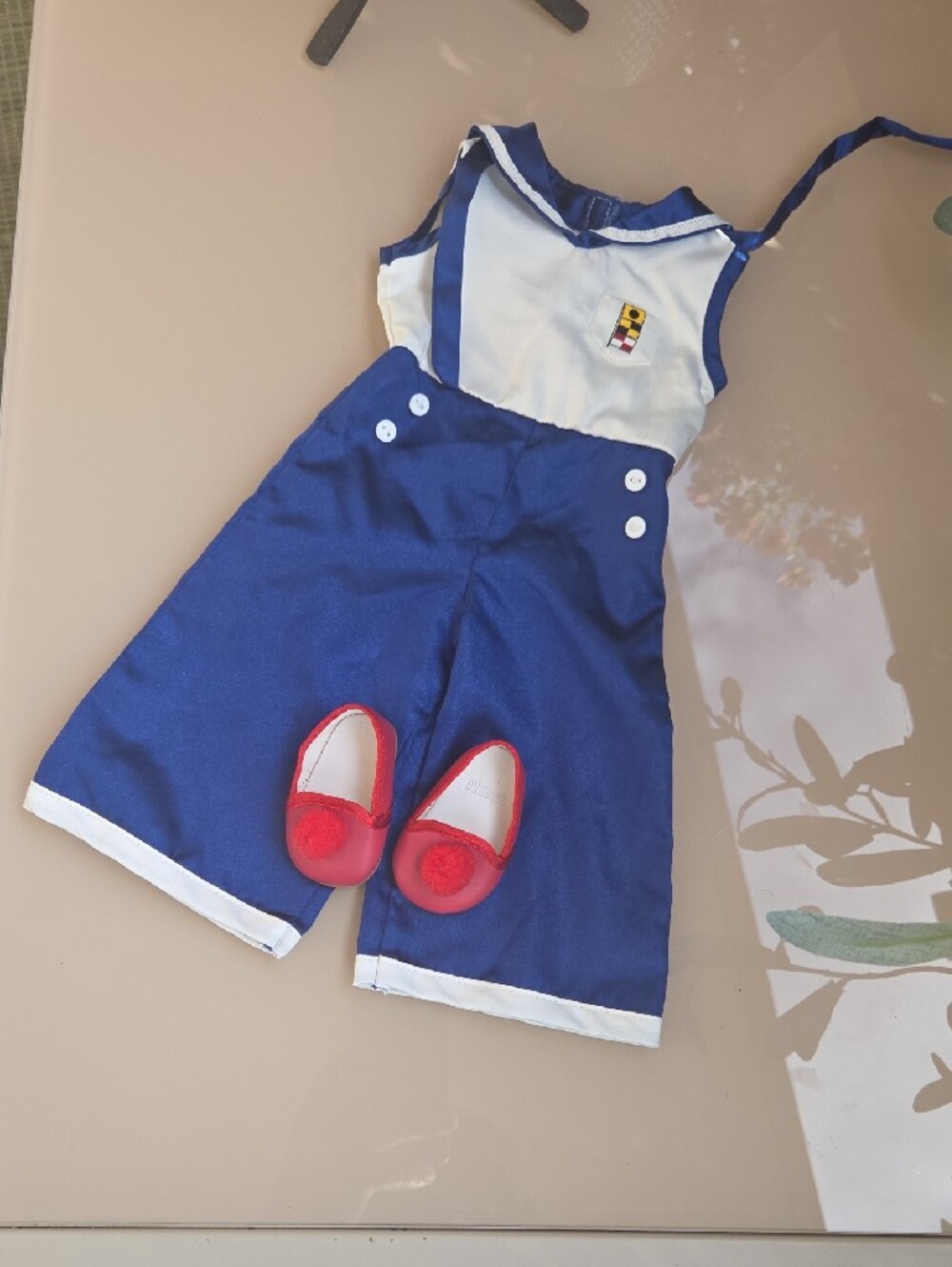 "American Girl M Sailor Pajamas – Navy & White Nautical PJ Set with Red Shoes